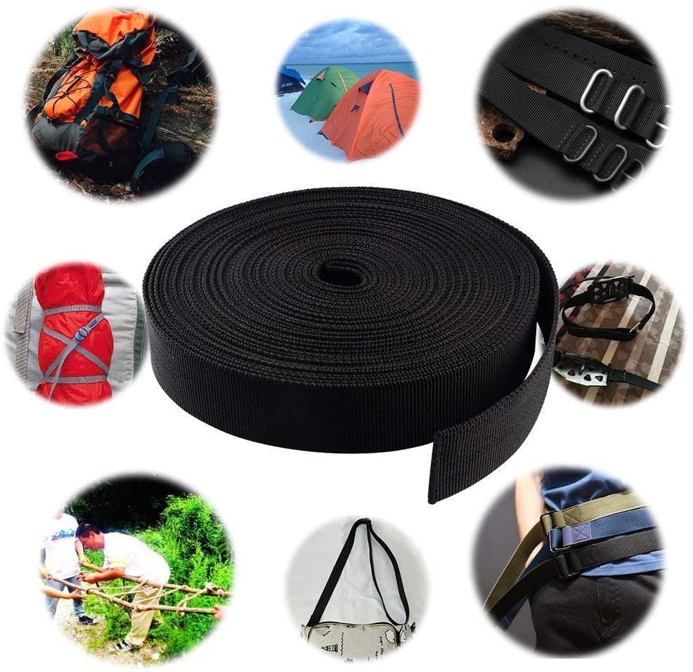 1 Inch Wide 10 Yards Black Nylon Webbing Strap，Polypropylene Straps for Bags, Hammocks, Outdoor Climbing and DIY Making Luggage Strap, Pet Collar, Backpack Repairing - color: Black-1 inch