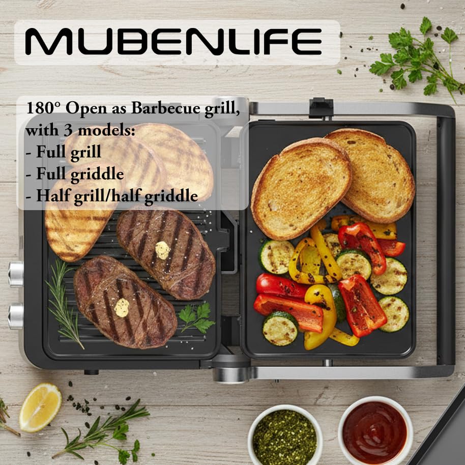 Panini Press,4 Slices Contact Grill with Removable Non-Stick Coated Grill and Flat Plates,Panini Makers with Temperature Control and Timer,Open 180 Degrees,Grill and Griddle (Silver with digital) - color: Silver with digital