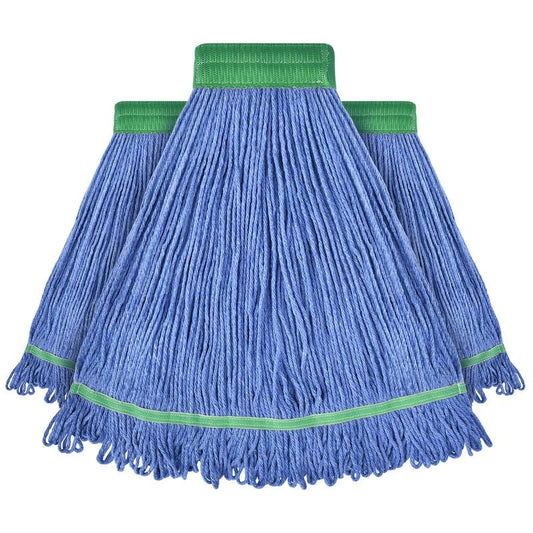 Onesimus 24 oz Heavy Duty Mop Head Replacement, 5 Inch Headband for Quick Change Handle, Blue Loop-End Cotton Blend String Wet Dry Floor Mop Refill Commercial Cleaning Supplies, 3 Pack Large - size: 3 Pack (Large)