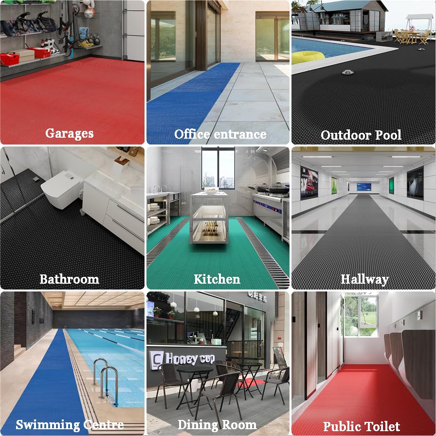 Drainage Non Slip Flooring Mats Swimming Pool Bathroom Anti-Fatigue Rubber Matting 3x10 Ft Heavy Duty Commercial Anti Slip Floor Mats for Garage Restaurant Sauna SPA,Gray/Grey,0.9×3M - color: Gray/Grey