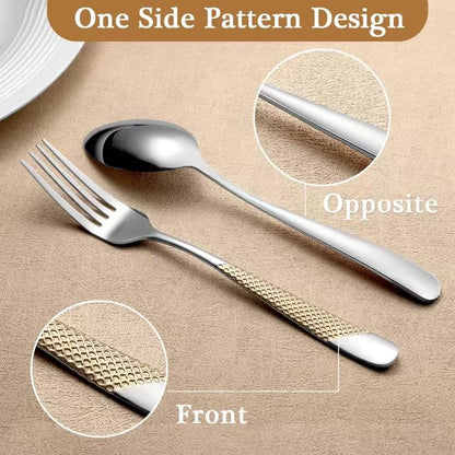 24 Piece Gold Hammered Silverware Set for 6, Premium Food-grade Stainless Steel Flatware Set, Luxury Design & Mirror Polished Cutlery Set, Eating Utensil Set with Fork Knife Spoon, Dishwasher Safe - color: Star Gold 24pcs